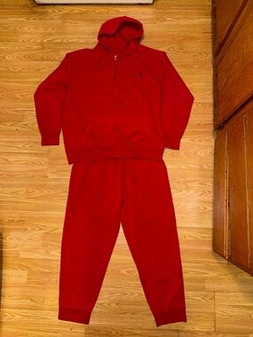 Polo Ralph Lauren Double-Knit Full-Zip Hoodie Jogger Set Mens 2XB Red Tracksuit.